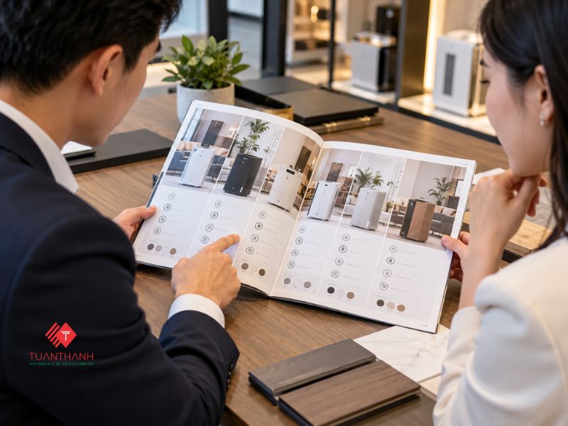 Khách hàng xem catalogue với hình ảnh, thông số và các lựa chọn sản phẩm