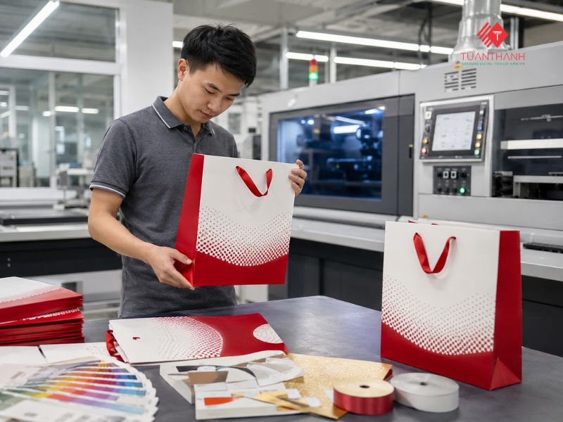 Gia công túi giấy theo yêu cầu tại xưởng in