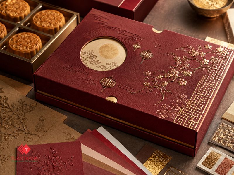 Hộp bánh Trung thu cao cấp – Thiết kế, in theo yêu cầu 8 Chất liệu và kỹ thuật gia công hộp bánh Trung thu cao cấp