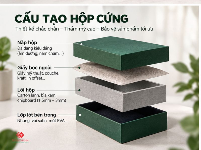 Báo giá in hộp cứng tại hà nội công ty In Tuấn Thành 3 Cấu tạo hộp cứng gồm nắp hộp, giấy bọc ngoài, lõi carton lạnh và lớp lót