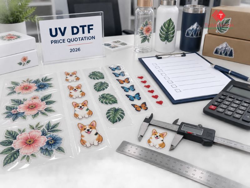 Báo giá in tem UV DTF tại Hà Nội - In Tuấn Thành 2 Báo giá in tem UV DTF năm 2026 theo kích thước tem, số lượng và mẫu thiết kế