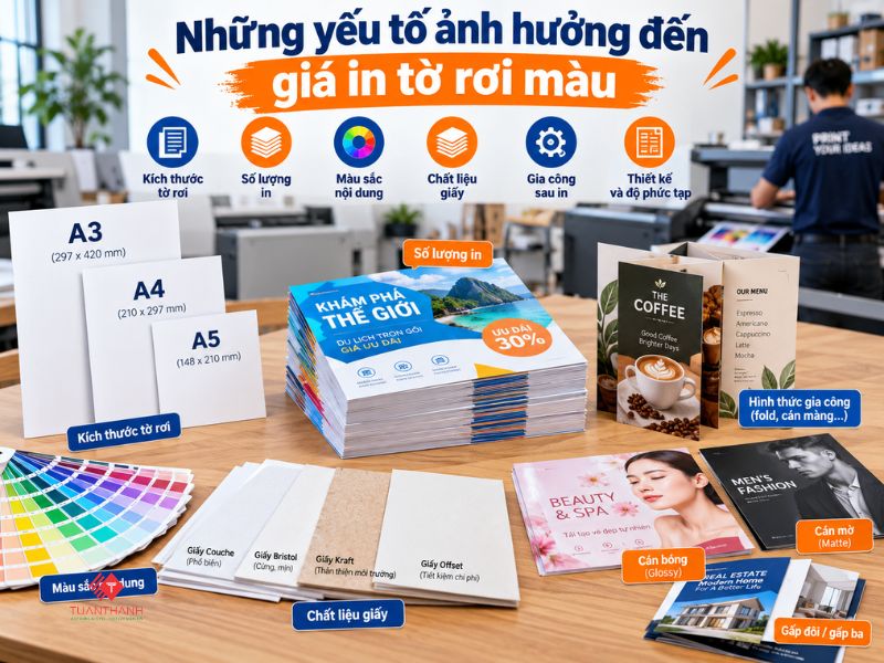 Báo giá in tờ rơi màu theo kích thước và số lượng 2 Các yếu tố ảnh hưởng đến giá in tờ rơi màu như kích thước, giấy và số lượng