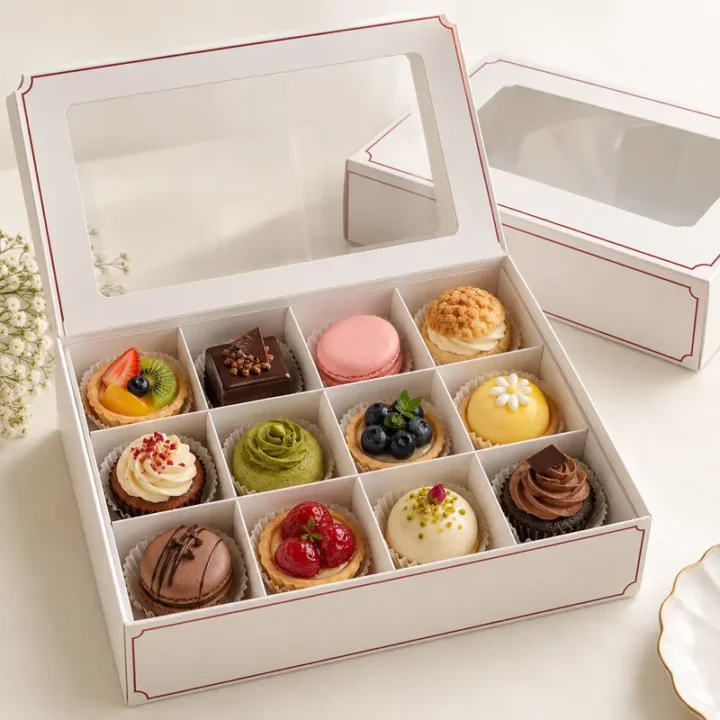 Hộp giấy đựng bánh ngọt 12 ngăn dành cho set bánh mix vị