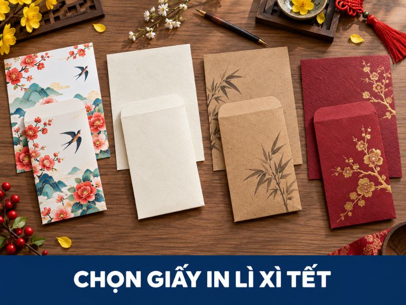 In Lì Xì Tết Theo Yêu Cầu Tại Hà Nội, In Logo Riêng 8 Các chất liệu giấy Couche, Offset, Kraft và giấy mỹ thuật dùng để in lì xì Tết
