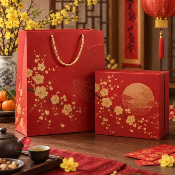 Túi đựng hộp quà Tết bằng giấy cao cấp có quai xách