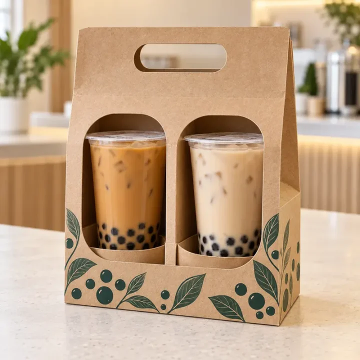 Túi giấy đựng trà sữa 2 ly có quai bế