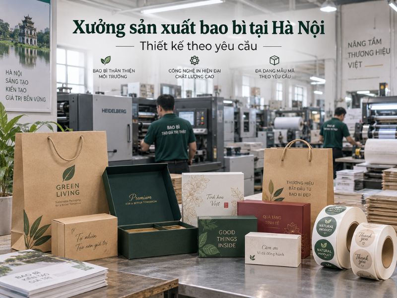 Xưởng sản xuất bao bì tại Hà Nội, thiết kế theo yêu cầu 1 Xưởng sản xuất bao bì tại Hà Nội chuyên thiết kế theo yêu cầu, in hộp giấy, túi giấy và tem nhãn