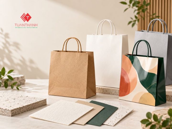 Các loại giấy làm túi giấy phổ biến với mẫu túi Kraft, túi giấy trắng, túi in họa tiết và bảng mẫu giấy
