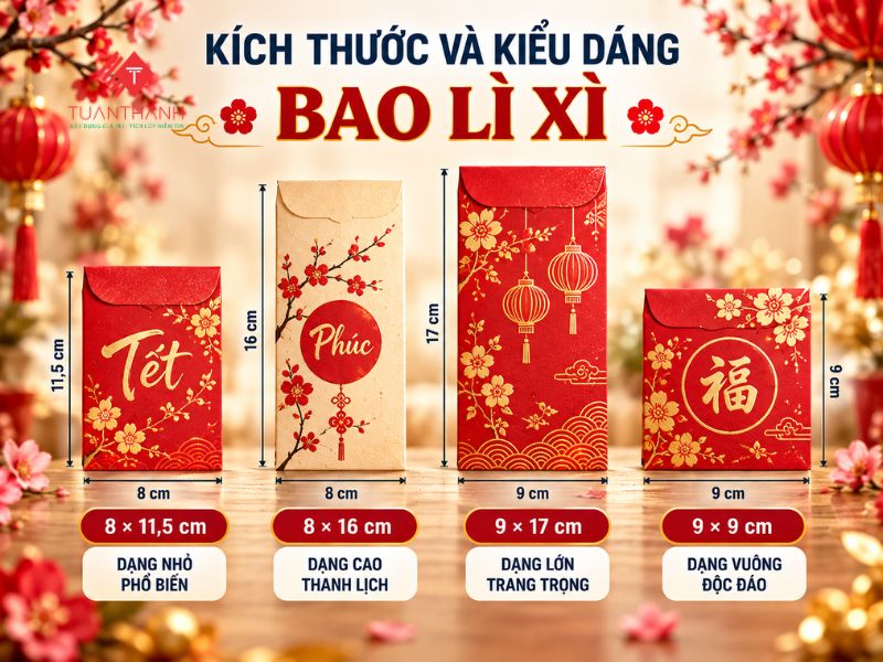 Kích thước và kiểu dáng bao lì xì phổ biến