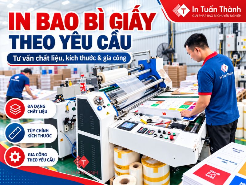 In bao bì giấy theo yêu cầu tại Hà Nội với hệ thống máy gia công công nghiệp, hỗ trợ tùy chỉnh kích thước, chất liệu và hoàn thiện bao bì.