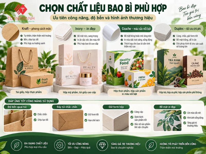 So sánh chất liệu giấy Kraft Ivory Couche Duplex khi in hộp giấy và túi giấy theo yêu cầu