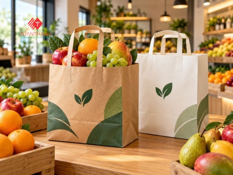 In túi giấy hoa quả đẹp, chắc chắn theo yêu cầu tại Hà Nội 3 In túi giấy hoa quả Kraft và túi giấy trắng đựng trái cây theo yêu cầu