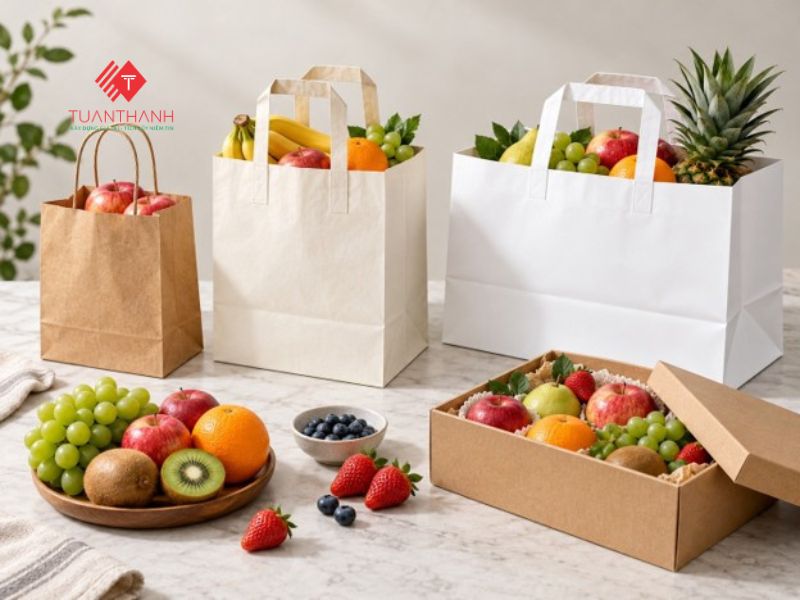 In túi giấy hoa quả đẹp, chắc chắn theo yêu cầu tại Hà Nội 6 Các mẫu túi giấy đựng trái cây nhiều kích thước bằng giấy Kraft và giấy trắng