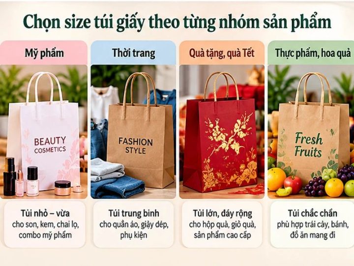 Cách chọn size túi giấy phù hợp với mỹ phẩm, thời trang, quà Tết và thực phẩm