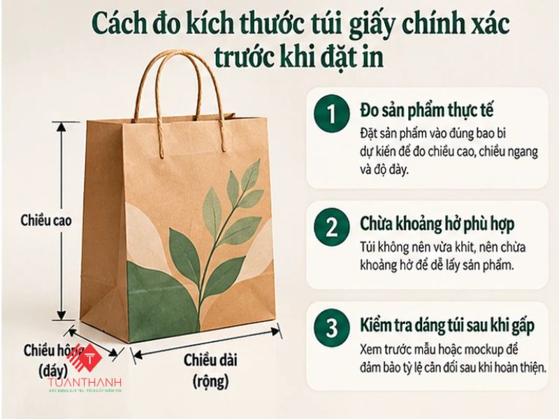 Kích thước túi giấy chuẩn: Bảng size phổ biến theo nhu cầu 4 Hướng dẫn cách đo kích thước túi giấy chính xác trước khi đặt in theo yêu cầu