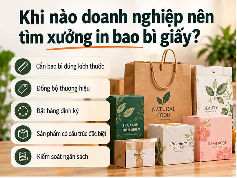 Xưởng in bao bì giấy theo yêu cầu với các mẫu hộp giấy, túi giấy in logo thương hiệu