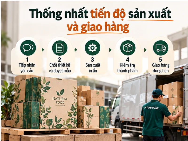 Quy trình sản xuất bao bì giấy từ tiếp nhận yêu cầu, duyệt mẫu đến kiểm tra và giao hàng