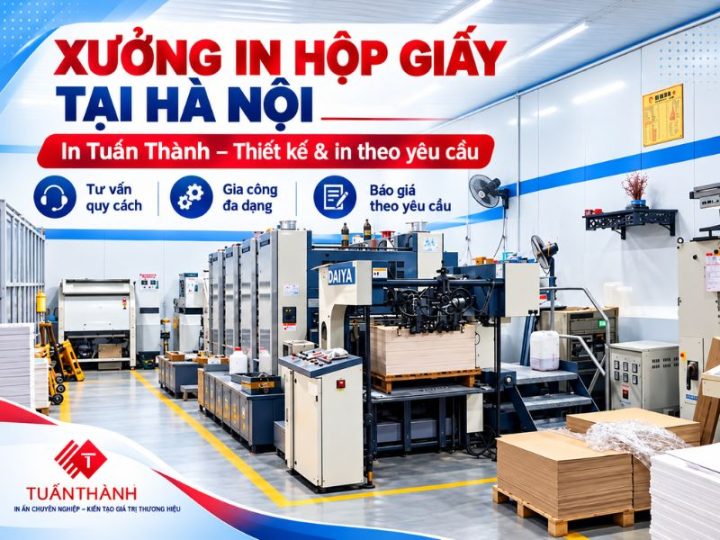 Xưởng in hộp giấy tại Hà Nội In Tuấn Thành với hệ thống máy in công nghiệp, nhận thiết kế và in hộp giấy theo yêu cầu.