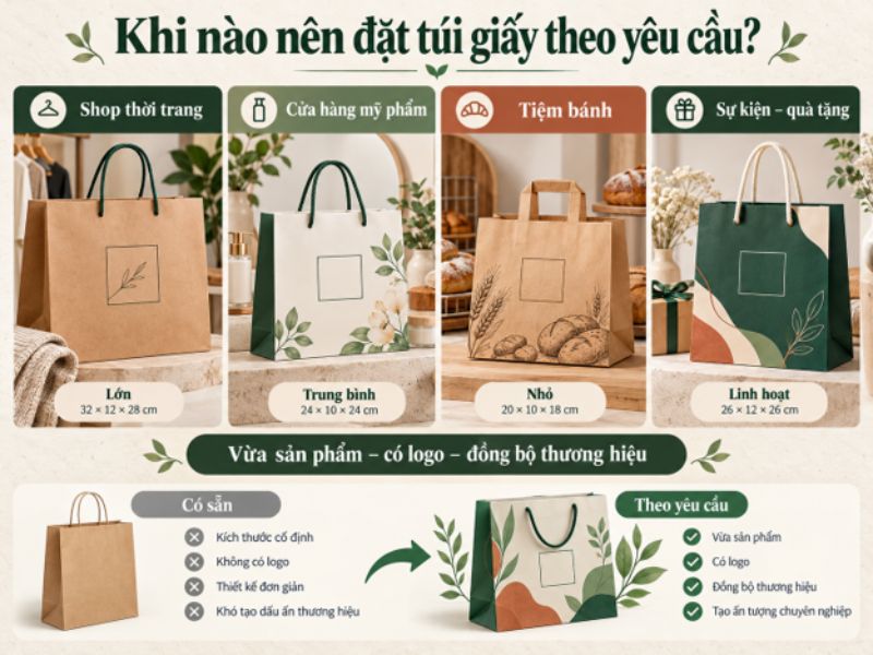 Các mẫu túi giấy theo yêu cầu cho shop thời trang, cửa hàng mỹ phẩm, tiệm bánh và quà tặng
